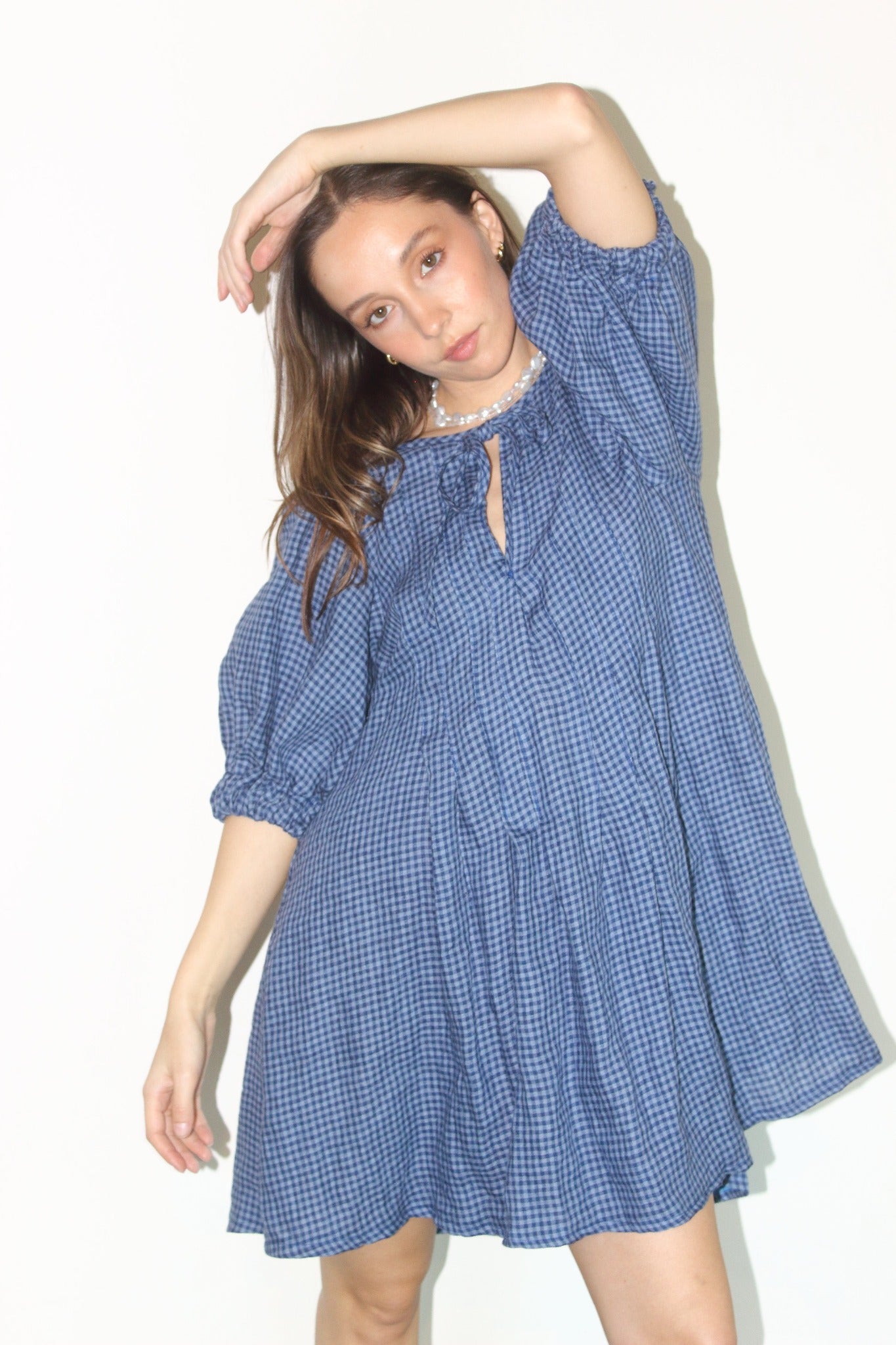 Palma Mini Dress in Blue Gingham