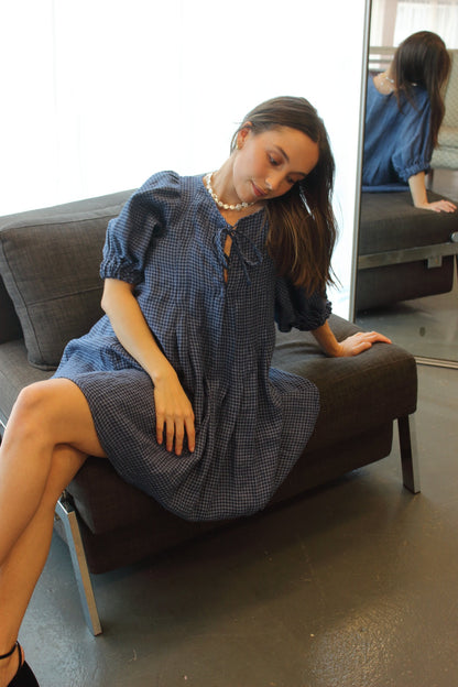 Palma Mini Dress in Blue Gingham