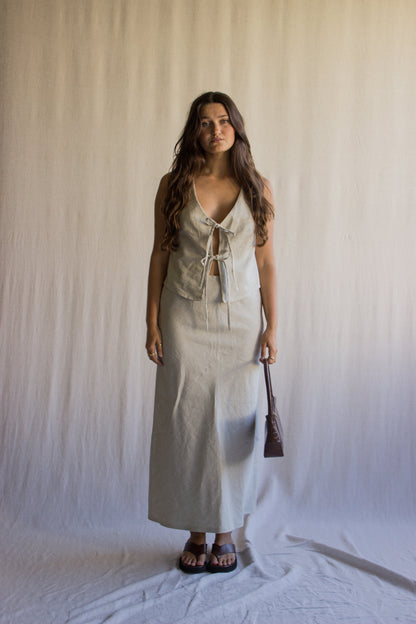 Cora Bias Cut Maxi Skirt in Oat