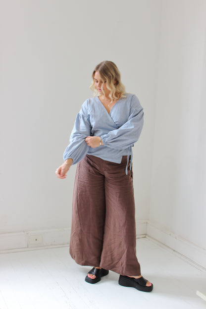 Charlie Wrap Top in Baby Blue Check