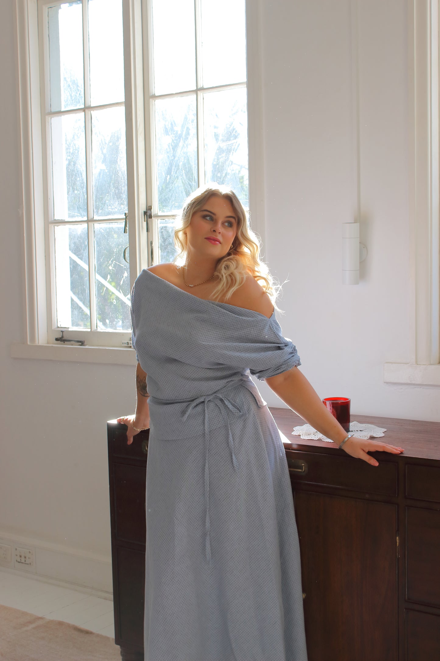 Alice Top in Baby Blue Check