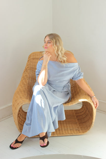Alice Bias Cut Skirt in Baby Blue Check