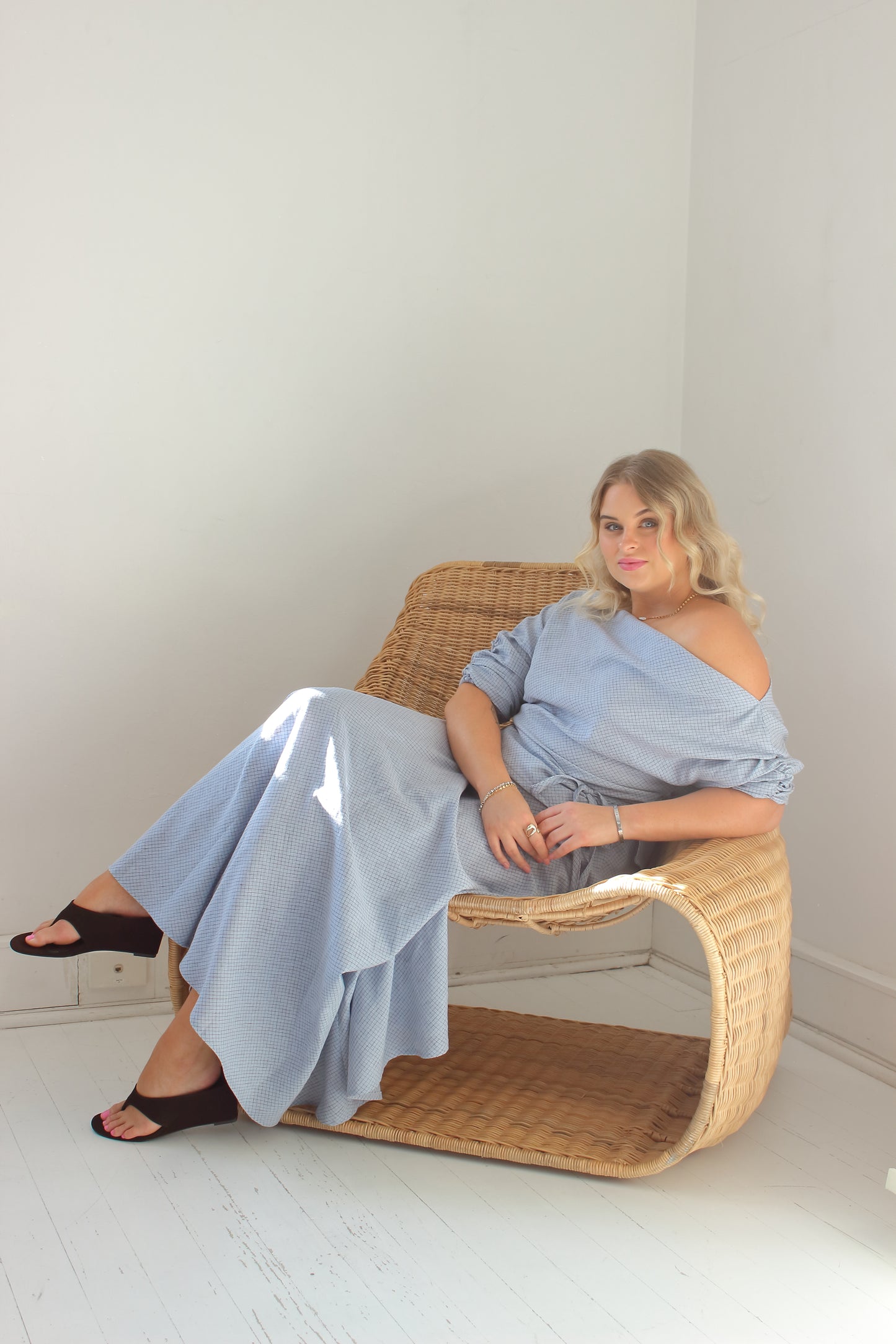 Alice Bias Cut Skirt in Baby Blue Check
