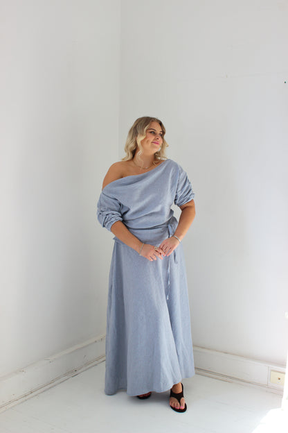 Alice Bias Cut Skirt in Baby Blue Check