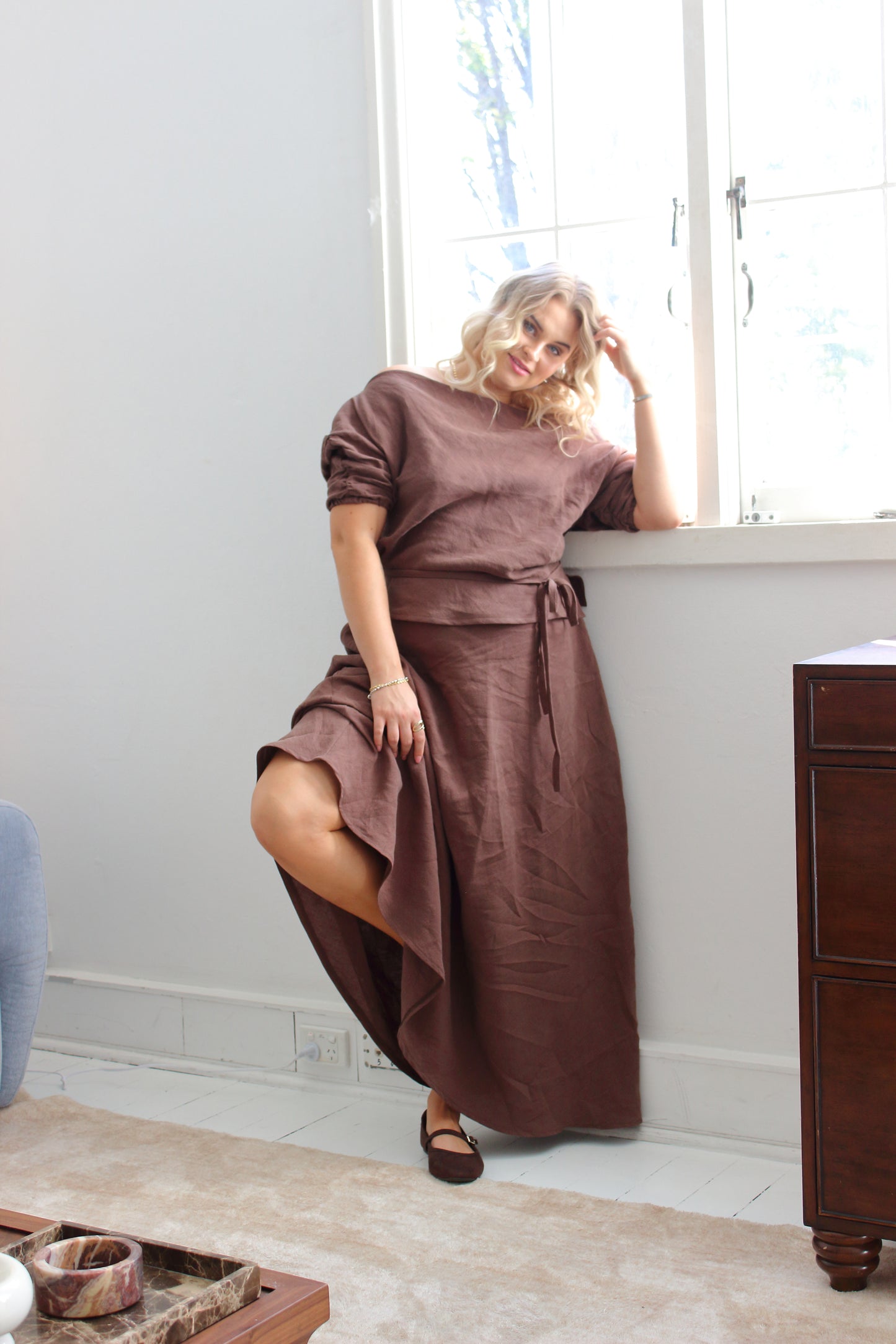 Alice Bias Cut Skirt in Mocha