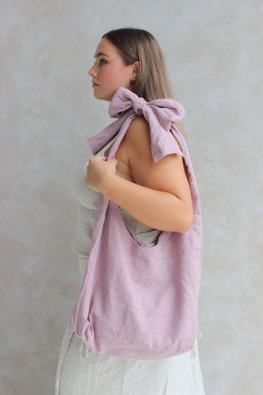 Patchwork Bow Tote Bag in Lilac