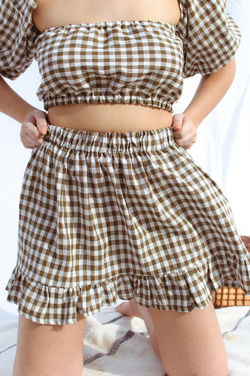 Arlo Skirt in Olive Gingham